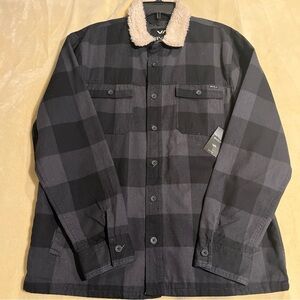 NWT RVCA Sherpa Collared Mens Black Plaid Jacket